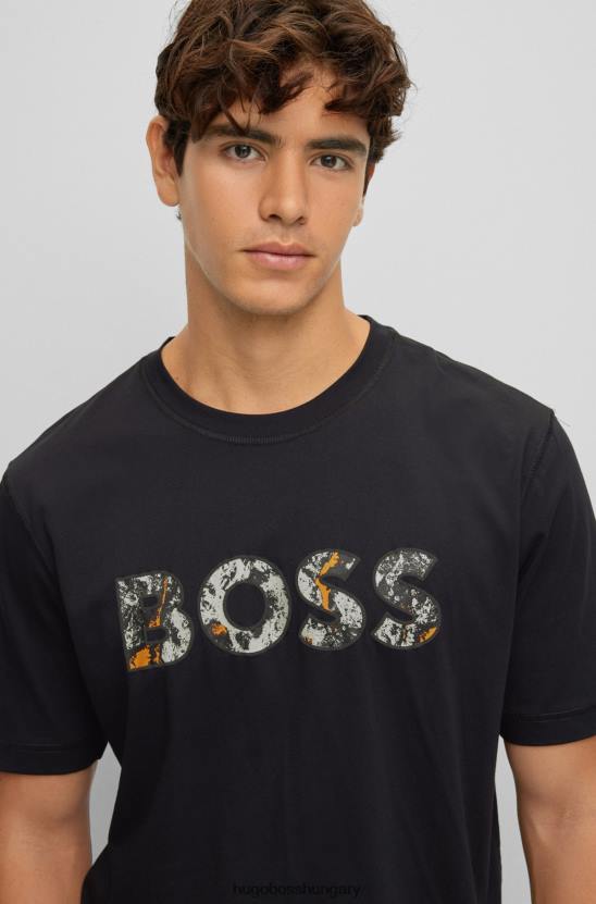 Hugo Boss Pamutdzsörzé laza szabású póló emblémával, fekete hugo 80P61746 fekete