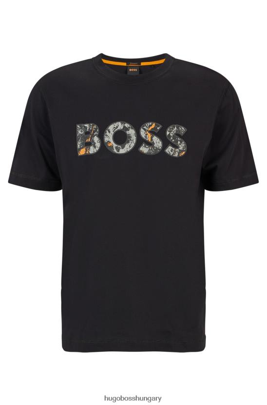 Hugo Boss Pamutdzsörzé laza szabású póló emblémával, fekete hugo 80P61746 fekete