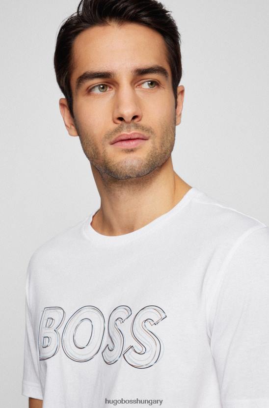 Hugo Boss fehér pamutdzsörzé normál szabású póló emblémával hugo 80P63250 fehér