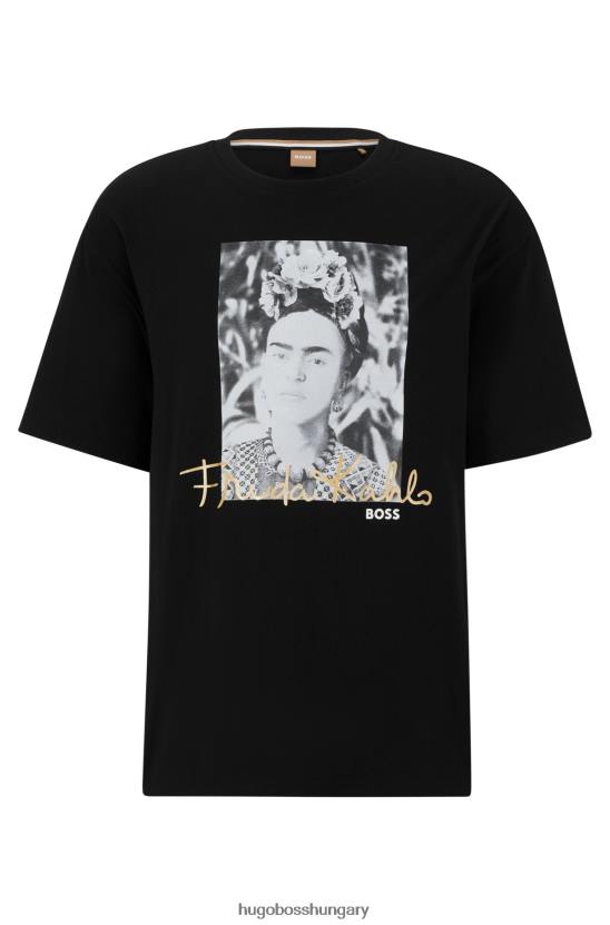 Hugo Boss fekete hugo laza szabású biopamut póló frida kahlo grafikával 80P6918 fekete