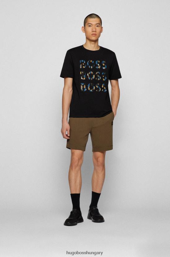 Hugo Boss fekete hugo laza szabású póló pamut dzsörzéből, hármas logóval 80P62676 fekete