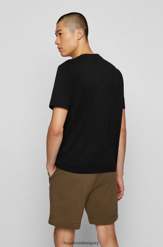 Hugo Boss fekete hugo laza szabású póló pamut dzsörzéből, hármas logóval 80P62676 fekete