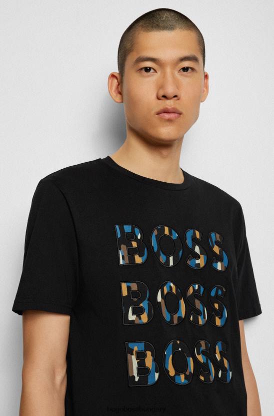 Hugo Boss fekete hugo laza szabású póló pamut dzsörzéből, hármas logóval 80P62676 fekete