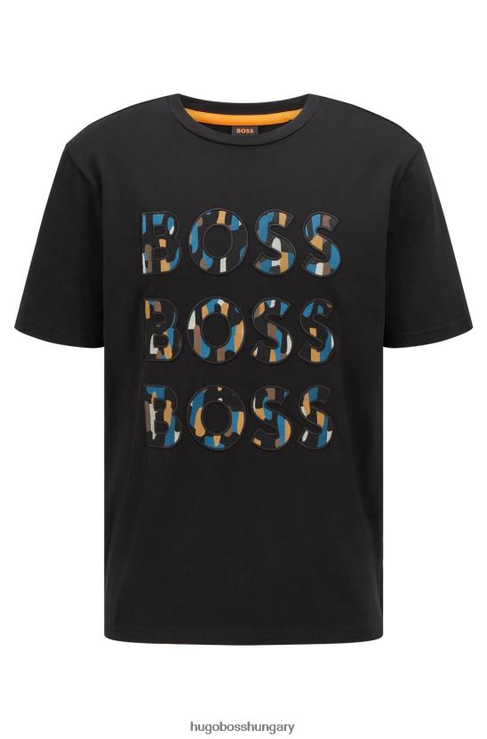 Hugo Boss fekete hugo laza szabású póló pamut dzsörzéből, hármas logóval 80P62676 fekete