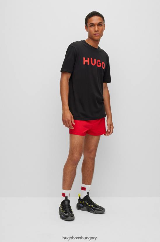 Hugo Boss fekete hugo pamutdzsörzé normál szabású póló kontraszt logóval 80P62181 fekete