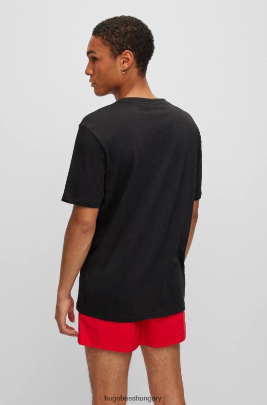 Hugo Boss fekete hugo pamutdzsörzé normál szabású póló kontraszt logóval 80P62181 fekete