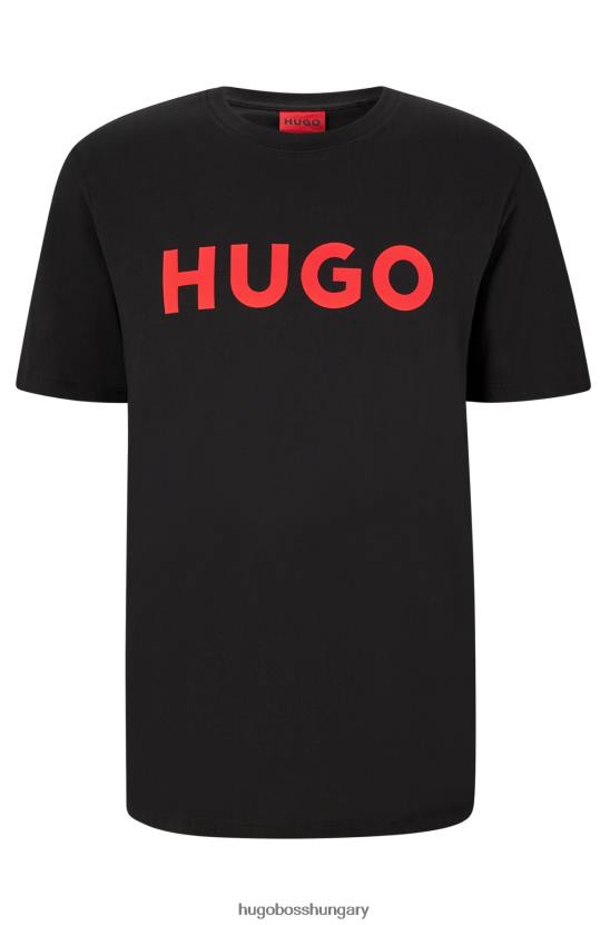 Hugo Boss fekete hugo pamutdzsörzé normál szabású póló kontraszt logóval 80P62181 fekete