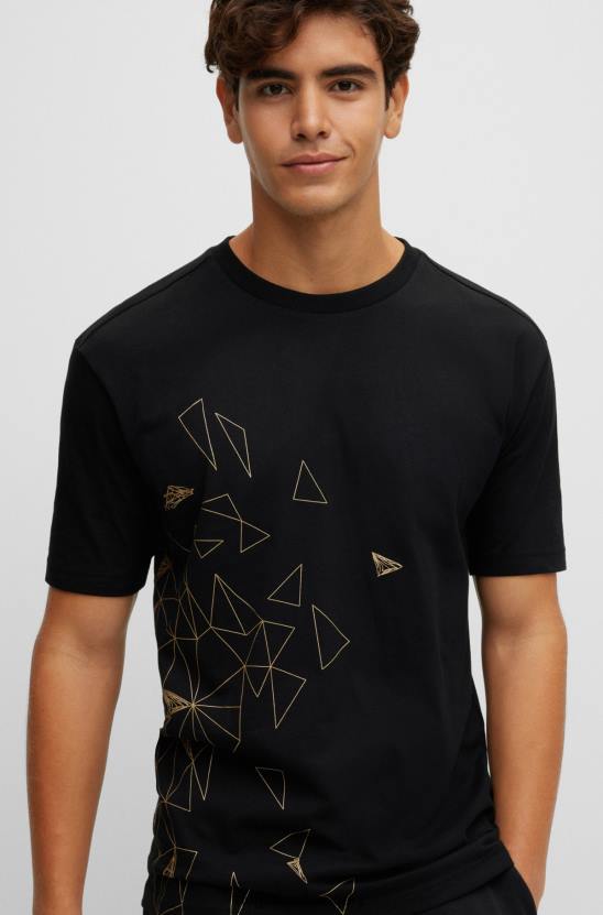 Hugo Boss fekete hugo pamutdzsörzé póló fémes hatású ívelt logóval 80P61376 fekete