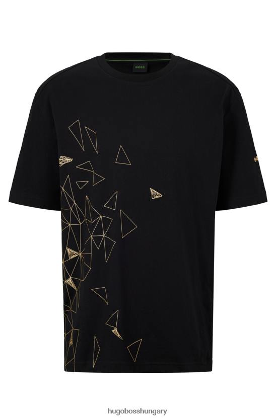 Hugo Boss fekete hugo pamutdzsörzé póló fémes hatású ívelt logóval 80P61376 fekete