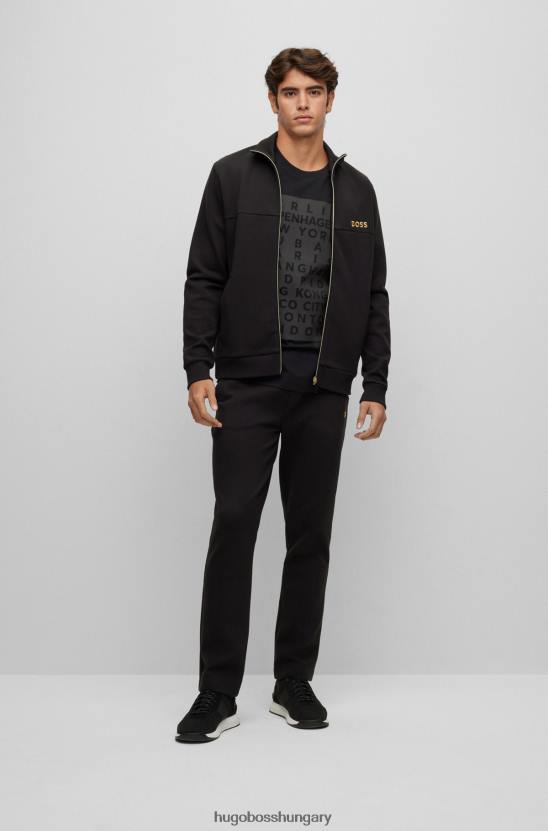 Hugo Boss fekete hugo pamutdzsörzé póló városi grafikával és strassz logóval 80P63414 fekete