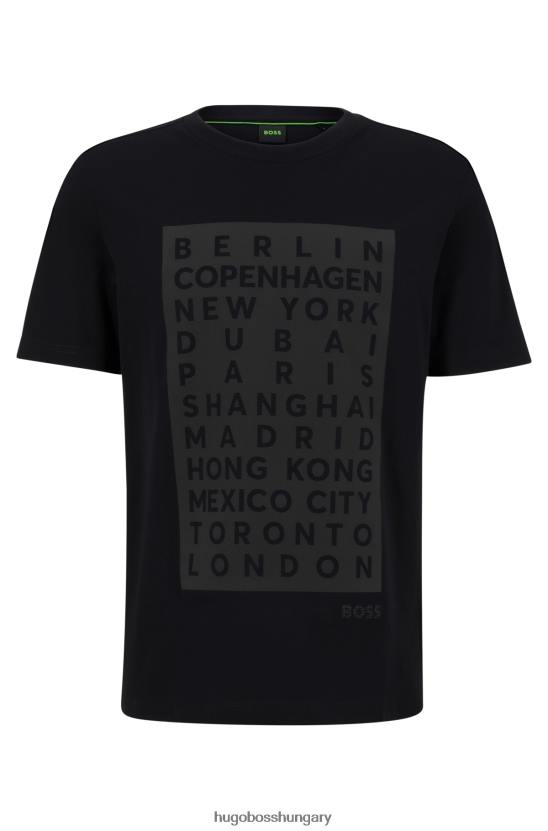 Hugo Boss fekete hugo pamutdzsörzé póló városi grafikával és strassz logóval 80P63414 fekete
