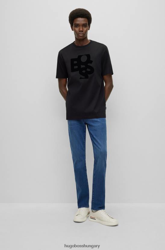 Hugo Boss fekete hugo shaken logóval nyomtatott póló mercerizált pamutból 80P62422 fekete
