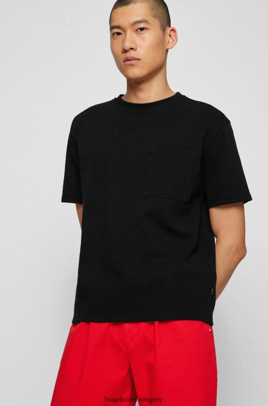 Hugo Boss fekete laza szabású póló gofri szerkezettel hugo 80P62662 fekete