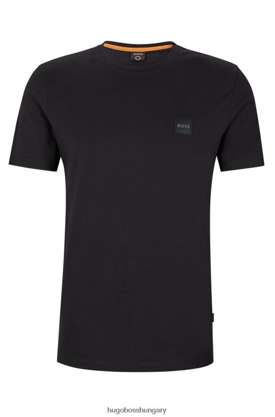 Hugo Boss fekete, laza szabású pamutdzsörzé póló, hugo logóval 80P61589 fekete