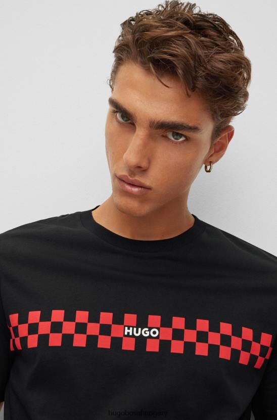 Hugo Boss fekete normál szabású pamut póló hugo logóval 80P62020 fekete
