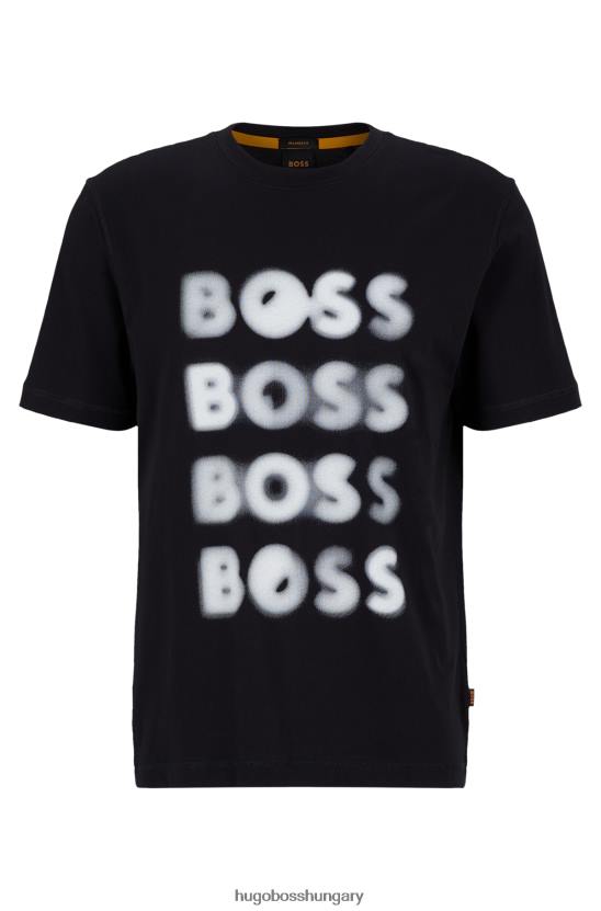 Hugo Boss fekete pamutdzsörzé laza szabású póló emblémával hugo 80P61747 fekete