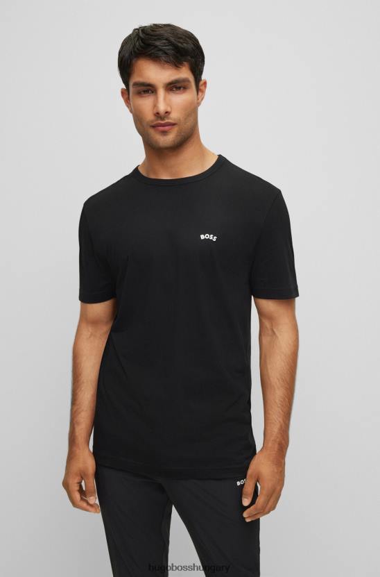 Hugo Boss fekete, vékony nyakú biopamut póló ívelt emblémával hugo 80P62002 fekete