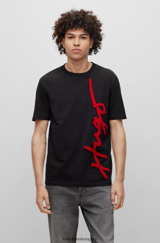 Hugo Boss hugo fekete biopamut póló oversized logó hímzéssel 80P63530 fekete