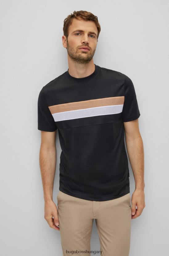 Hugo Boss hugo fekete mercerizált pamut póló hálós aláírás csíkkal 80P63044 fekete