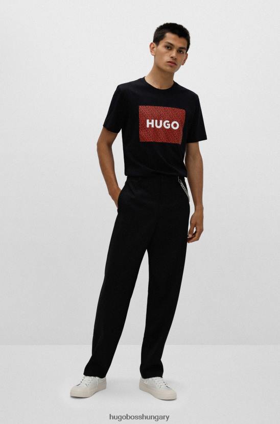 Hugo Boss hugo fekete pamutdzsörzé normál szabású póló logóval 80P62832 fekete