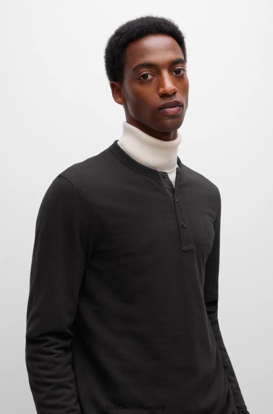 Hugo Boss hugo henley nyakú, normál szabású póló pamut dzsörzé fekete színben 80P62356 fekete