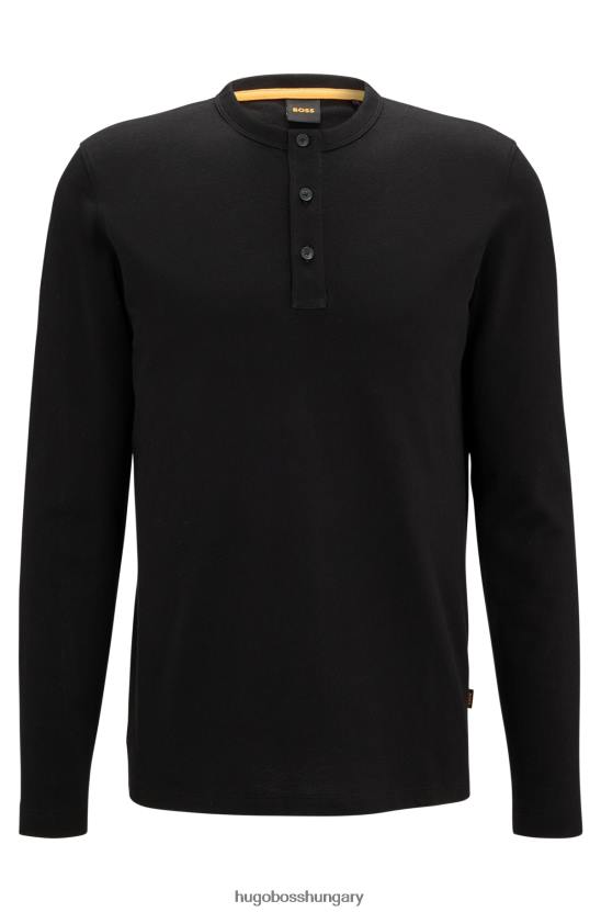 Hugo Boss hugo henley nyakú, normál szabású póló pamut dzsörzé fekete színben 80P62356 fekete