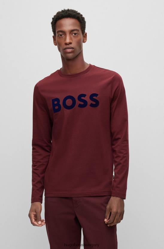 Hugo Boss hugo hosszú ujjú pamutdzsörzé póló kontrasztos logóval, sötétvörös 80P61456 sötét vörös