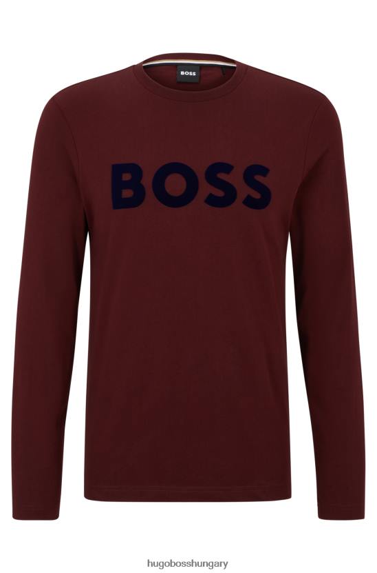 Hugo Boss hugo hosszú ujjú pamutdzsörzé póló kontrasztos logóval, sötétvörös 80P61456 sötét vörös
