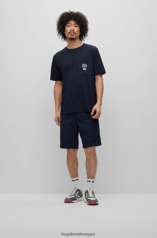 Hugo Boss hugo laza szabású pamut póló elöl és hátul sötétkék mintával 80P63582 sötétkék