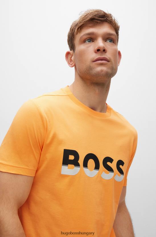 Hugo Boss hugo pamutdzsörzé póló színblokkolt logóval, világos narancssárga nyomattal 80P61474 világos narancssárga