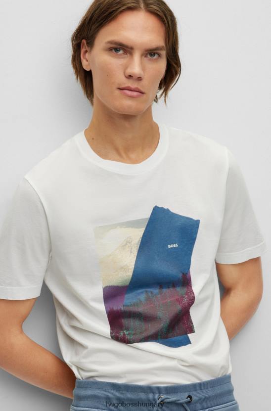 Hugo Boss hugo pima-pamut normál szabású póló fehér nyomott grafikával 80P62797 fehér