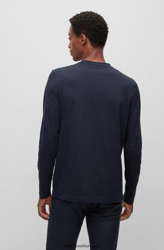 Hugo Boss hugo sötétkék hosszú ujjú póló pamut dzsörzéből, kontraszt logóval 80P61455 sötétkék