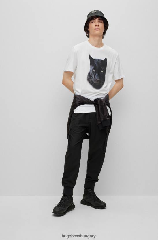 Hugo Boss jaglion mintás póló pamut dzsörzé hugo fehér színben 80P63042 fehér