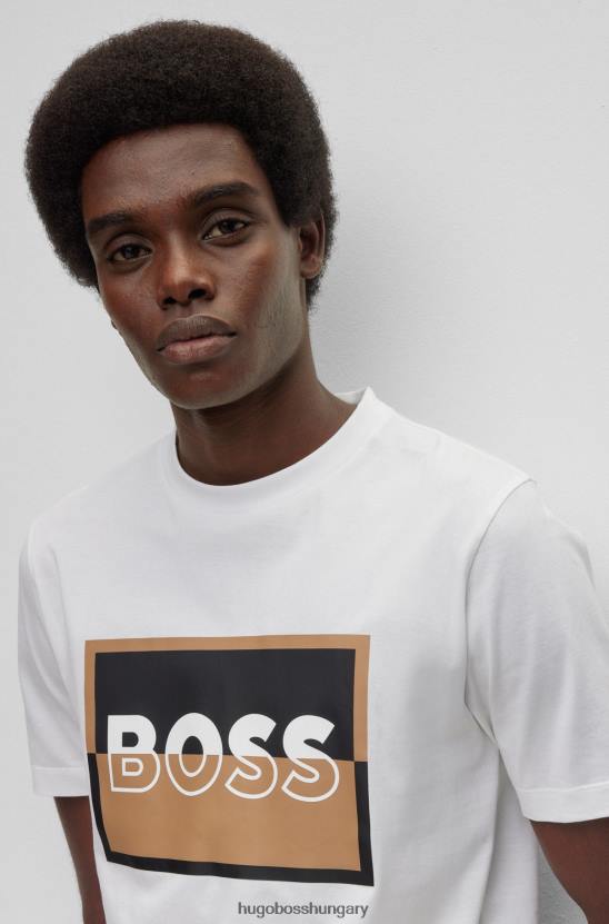 Hugo Boss karcsúsított póló mercerizált pamutból, hugo white hasított logóval 80P63027 fehér