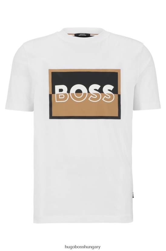 Hugo Boss karcsúsított póló mercerizált pamutból, hugo white hasított logóval 80P63027 fehér
