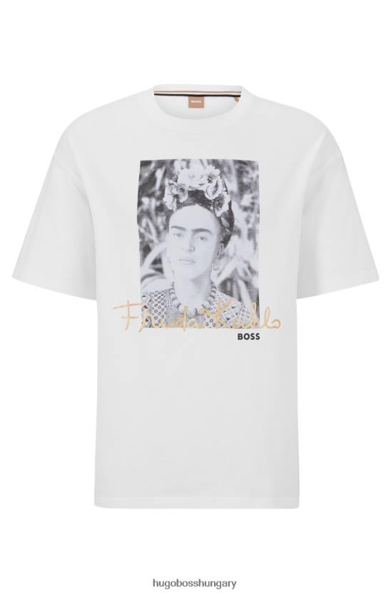 Hugo Boss laza szabású biopamut póló frida kahlo fehér grafikus hugoval 80P6917 fehér