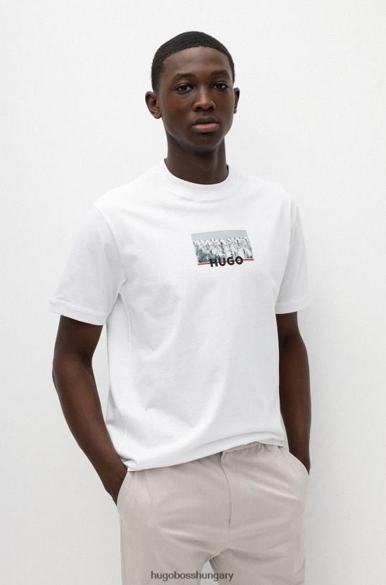 Hugo Boss laza szabású biopamut póló hugo white robotgrafikával 80P64023 fehér