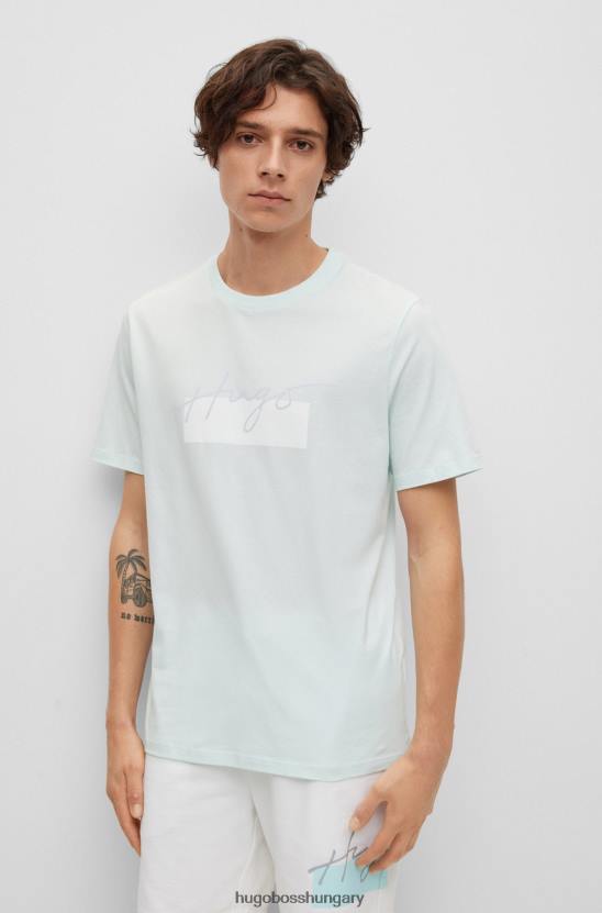 Hugo Boss legény nyakú pamutdzsörzé póló, kézzel írt logóval hugo világoskék 80P64004 világoskék