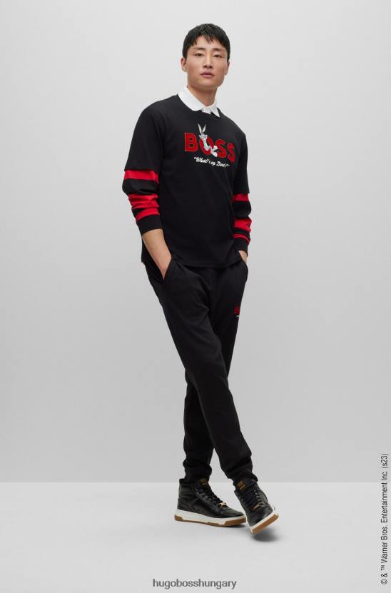 Hugo Boss looney dallamok x mercerized-cotton póló 80P62321 fekete