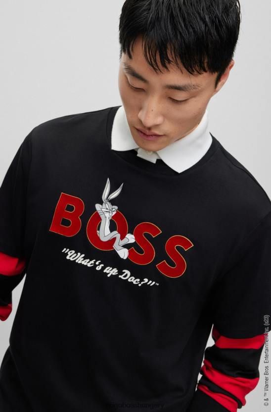 Hugo Boss looney dallamok x mercerized-cotton póló 80P62321 fekete