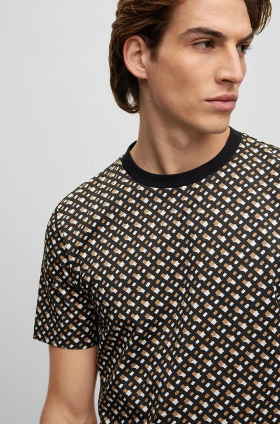 Hugo Boss mercerizált pamut póló ismétlődő monogramos hugo mintával 80P64277 mintás