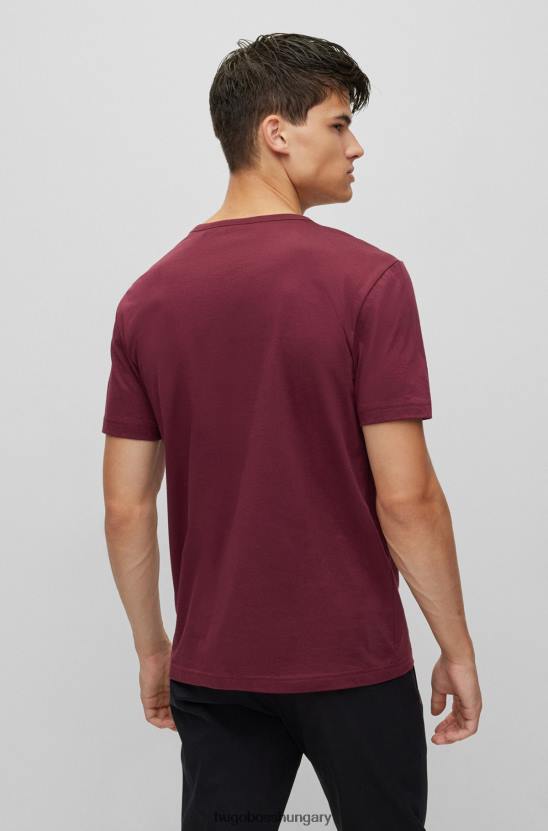 Hugo Boss normál szabású logós póló biopamut sötétvörös hugo színben 80P61141 sötét vörös