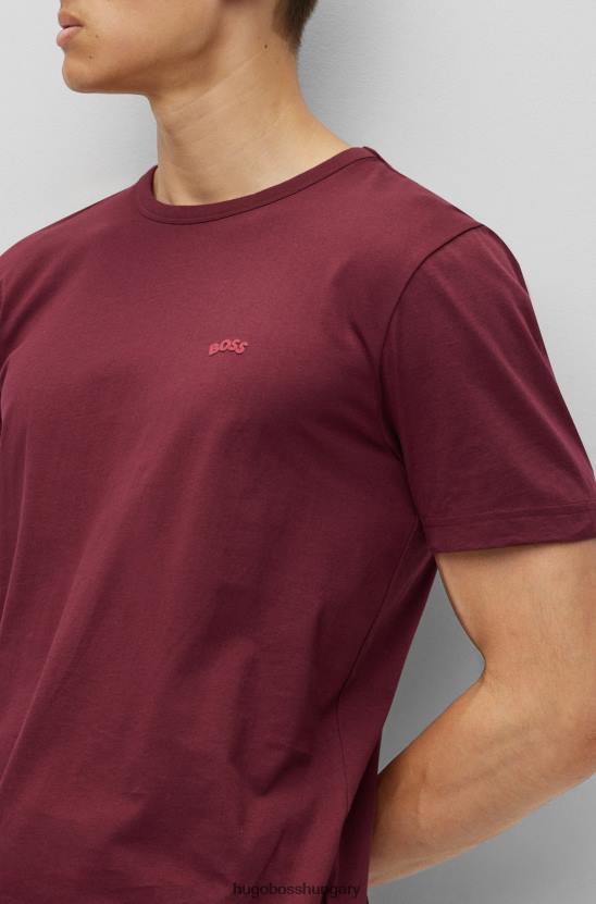 Hugo Boss normál szabású logós póló biopamut sötétvörös hugo színben 80P61141 sötét vörös