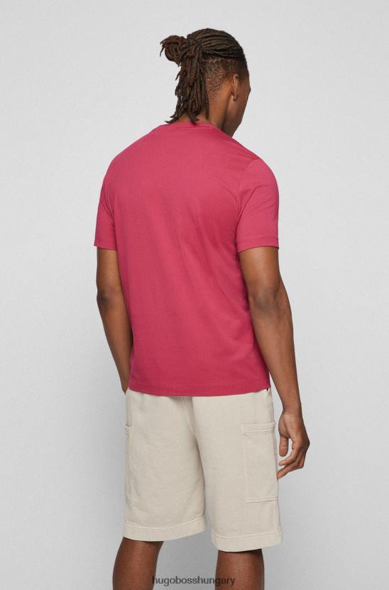 Hugo Boss normál szabású logós póló pamutdzsörzé hugo pink színben 80P62242 rózsaszín