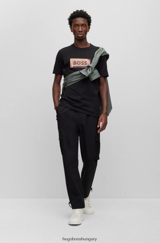 Hugo Boss pamut vékony szabású póló tenisz ihlette logóval, fekete hugo nyomattal 80P64043 fekete