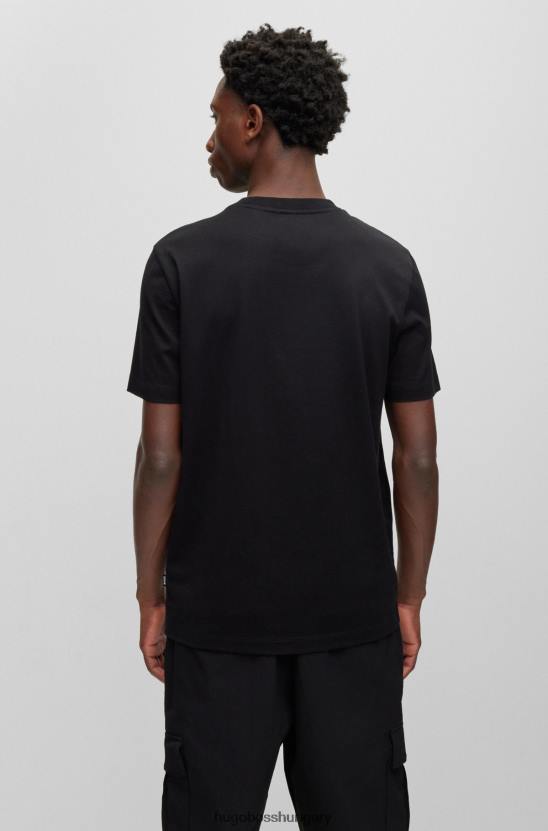 Hugo Boss pamut vékony szabású póló tenisz ihlette logóval, fekete hugo nyomattal 80P64043 fekete