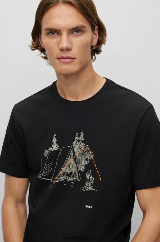 Hugo Boss pamutdzsörzé normál szabású póló fekete hugo nyomott grafikával 80P61445 fekete