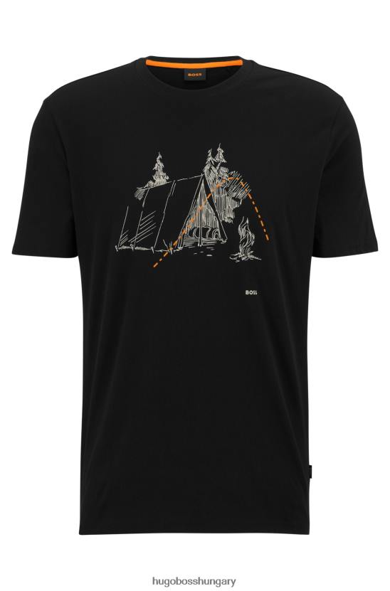 Hugo Boss pamutdzsörzé normál szabású póló fekete hugo nyomott grafikával 80P61445 fekete