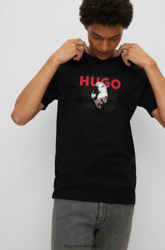 Hugo Boss pamutdzsörzé normál szabású póló állati alkotásokkal, fekete hugo 80P63583 fekete