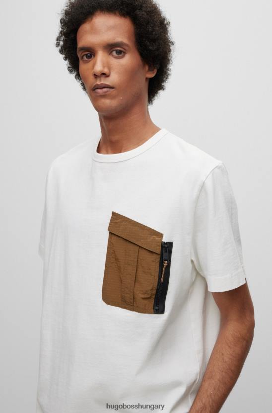 Hugo Boss pamutdzsörzé póló cipzáras patch zsebbel hugo white 80P64227 fehér
